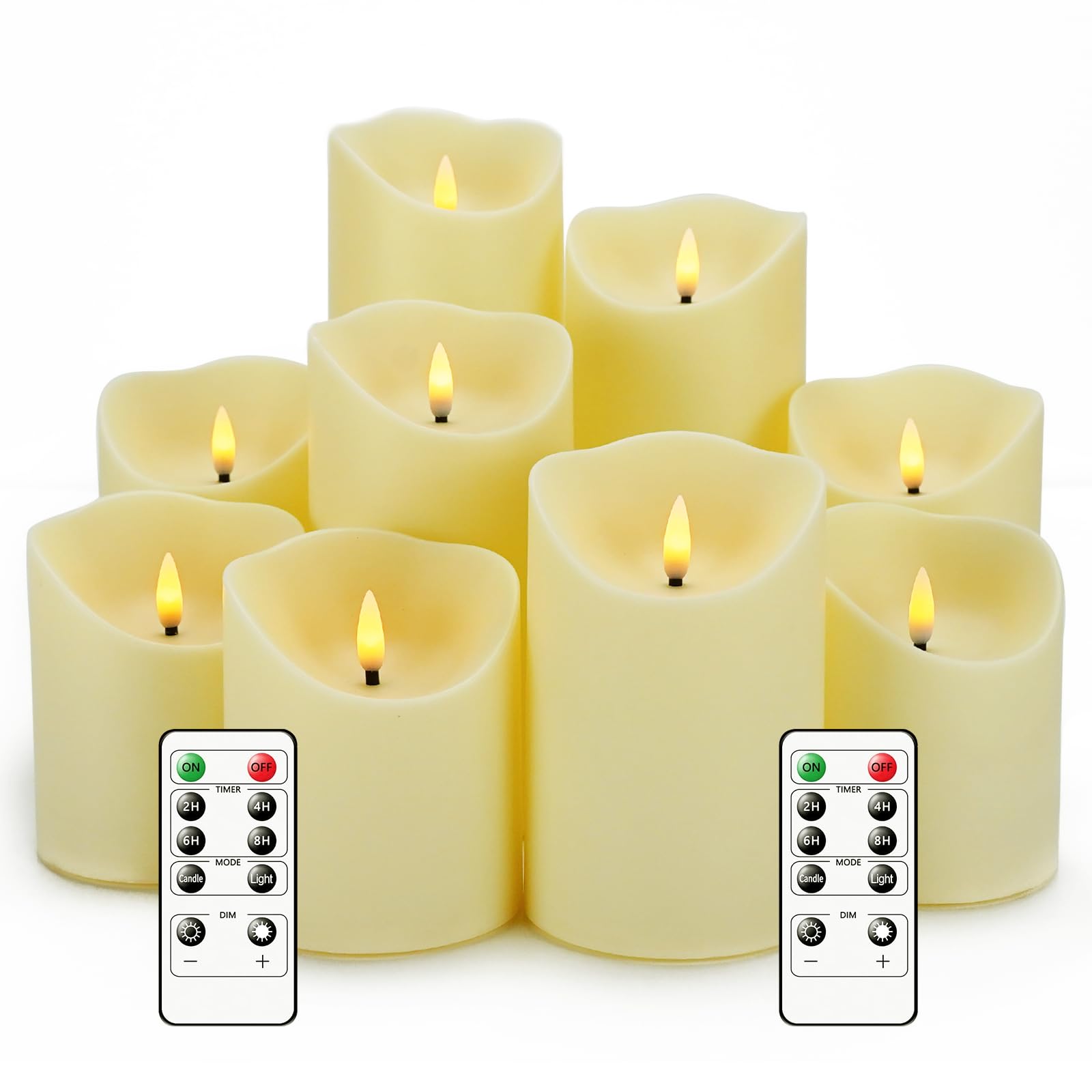 Flameless Candles with Remote, Battery Operated Flickering Flameless Candles, LED Candles with Timer 2/4/6/8H, with Realistic LED Candles Set of 9 (D3 x H 3" 4" 5" 6" 7") (Black)